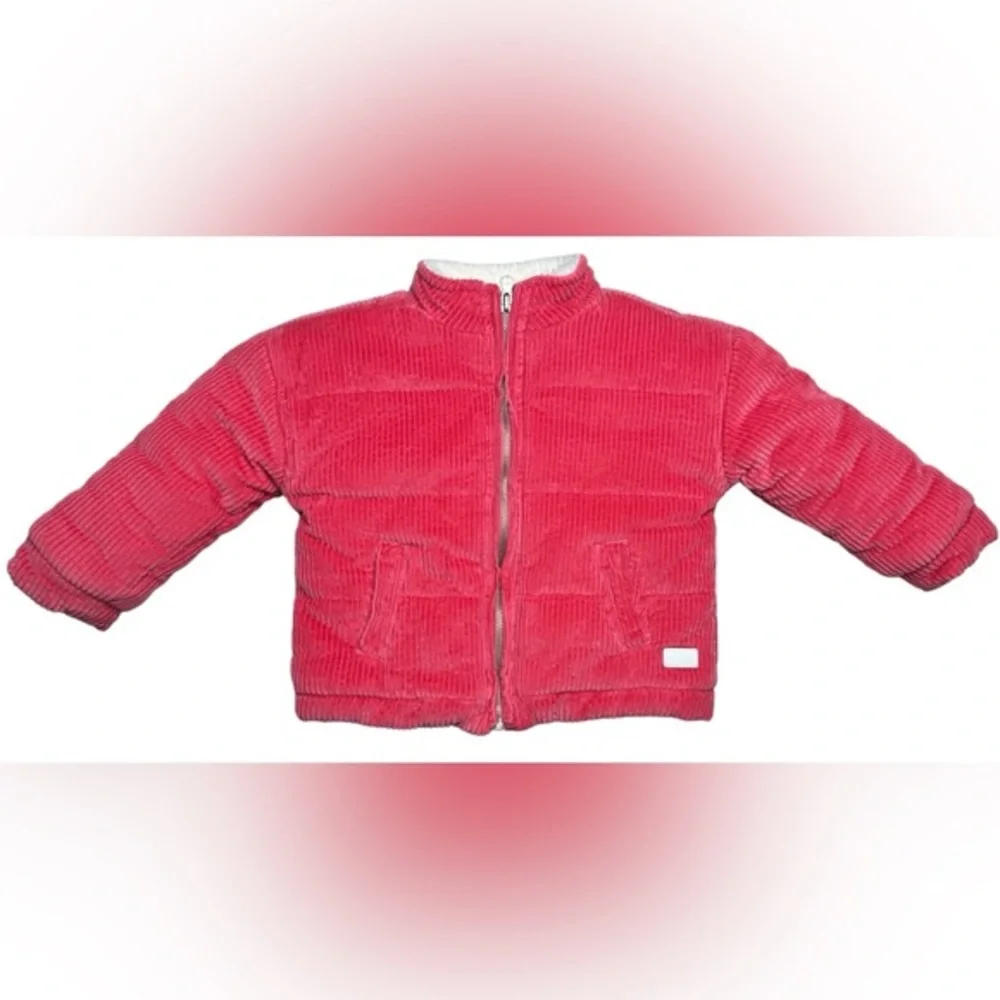 7 for all Mankind Pink Ribbed Puffer‎ Coat Sherpa Lined Jacket Girls 24M